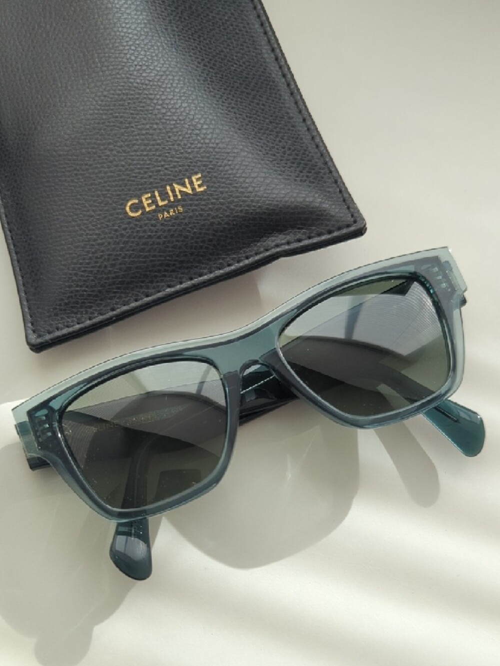 Celine Teal Acetate Cat-Eye Sunglasses with Black Case